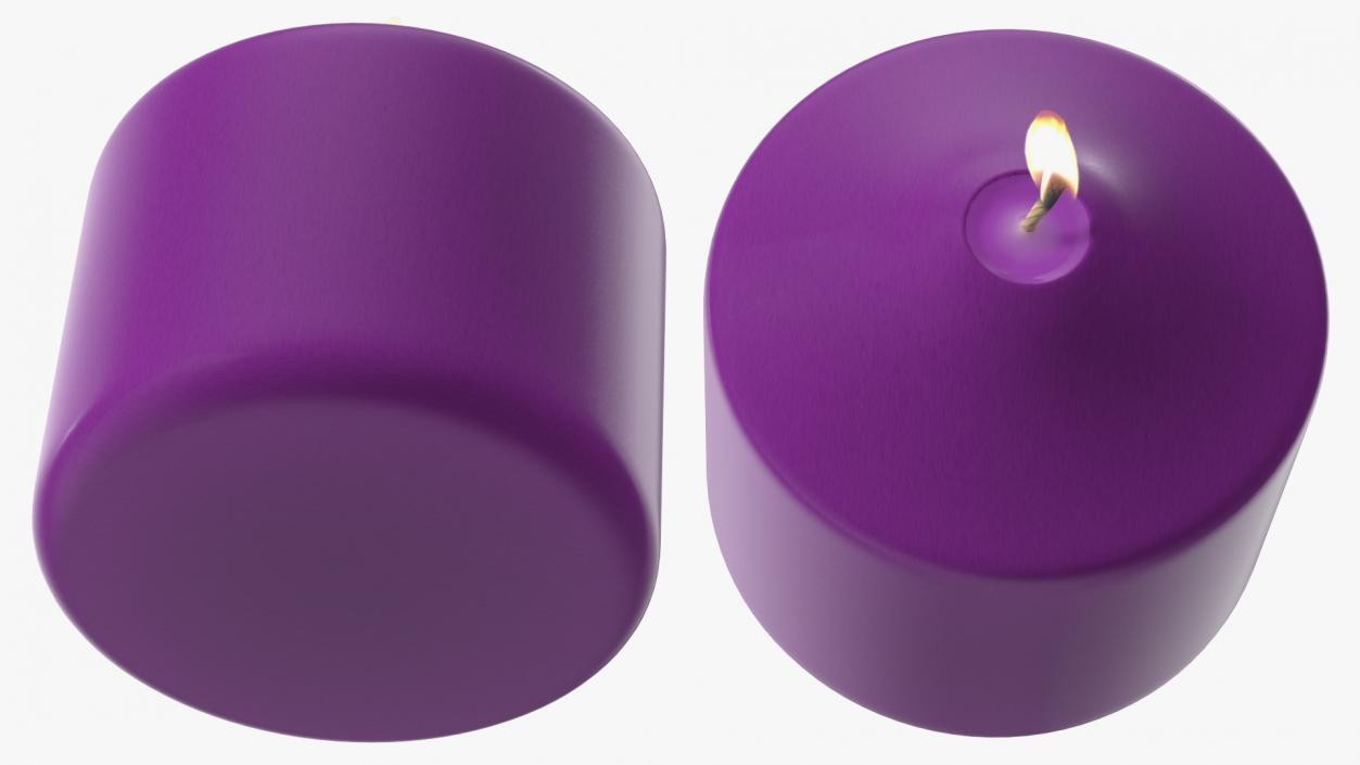 3D model Lit Wide Altar Pillar Candle Purple