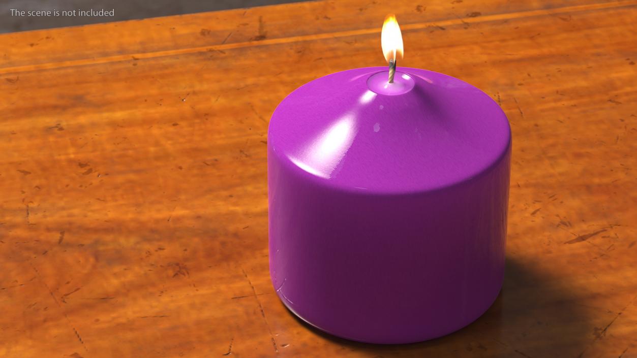 3D model Lit Wide Altar Pillar Candle Purple