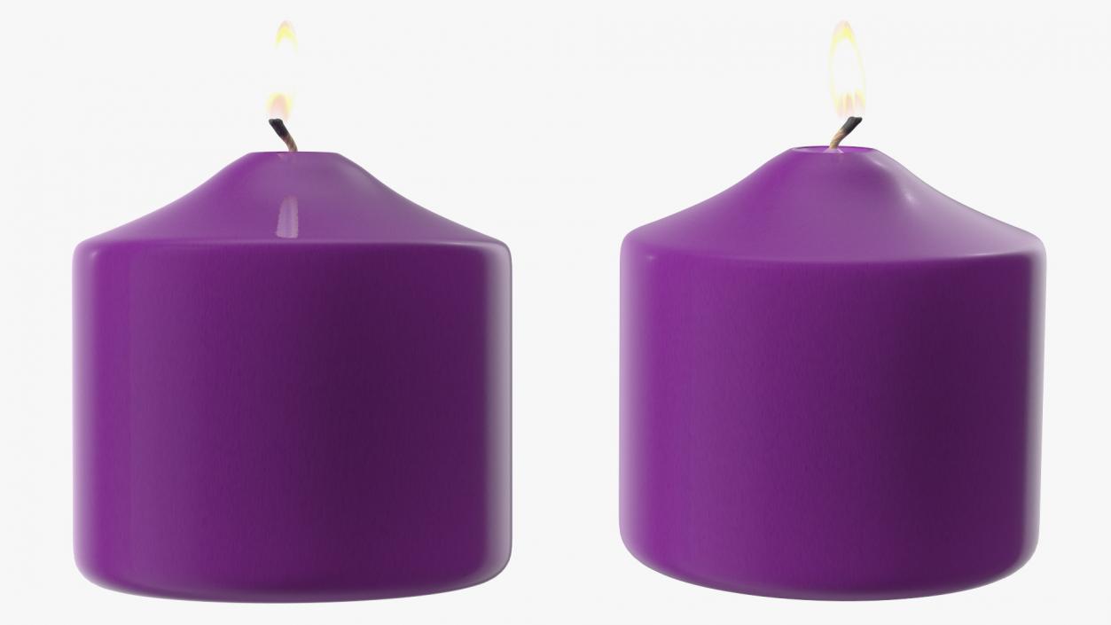 3D model Lit Wide Altar Pillar Candle Purple