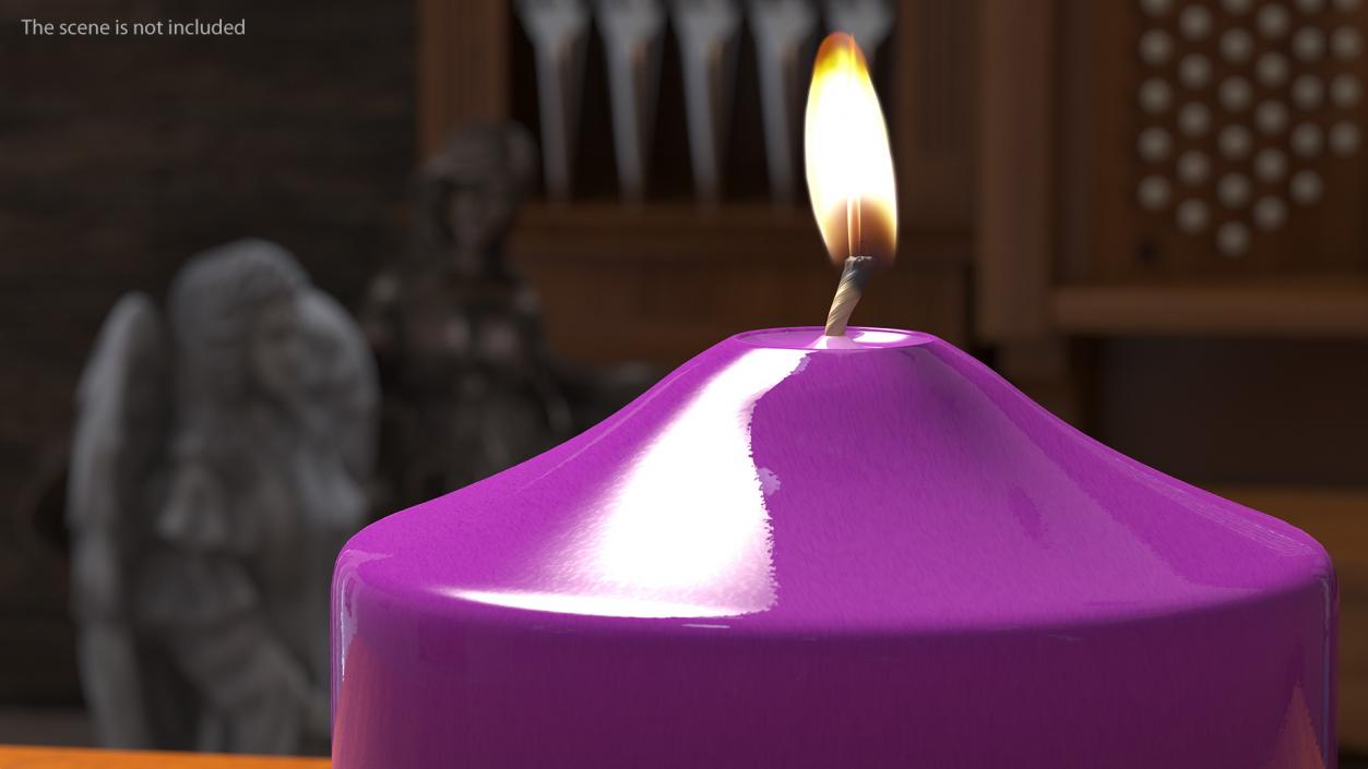 3D model Lit Wide Altar Pillar Candle Purple