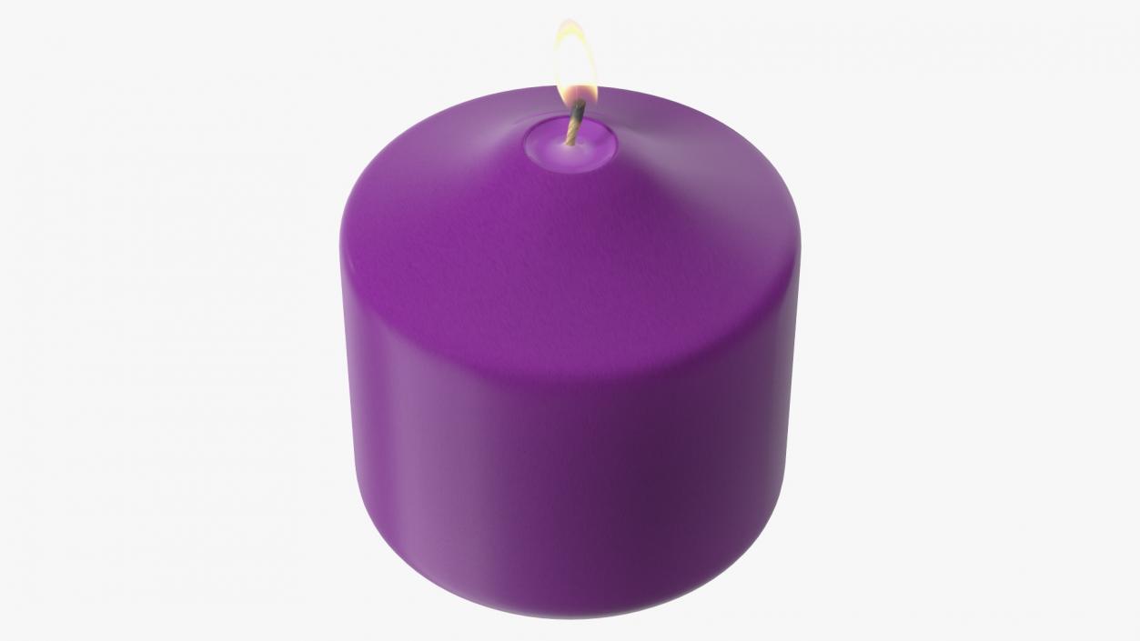 3D model Lit Wide Altar Pillar Candle Purple