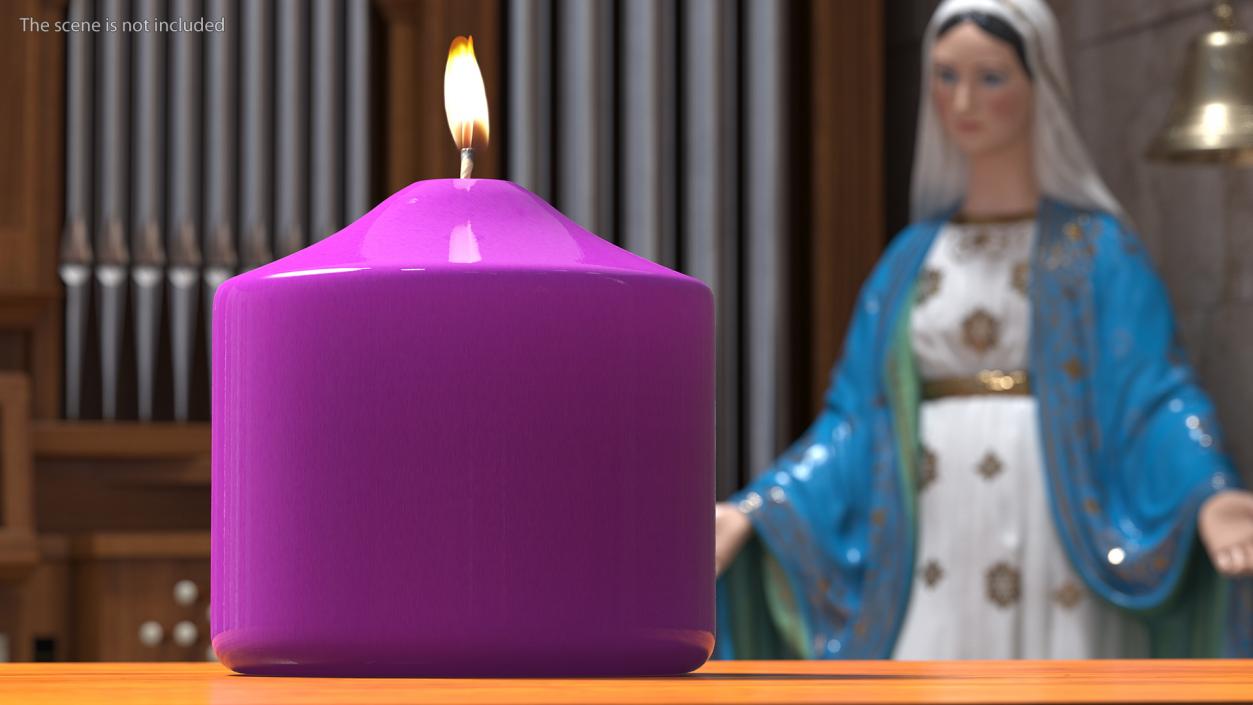 3D model Lit Wide Altar Pillar Candle Purple