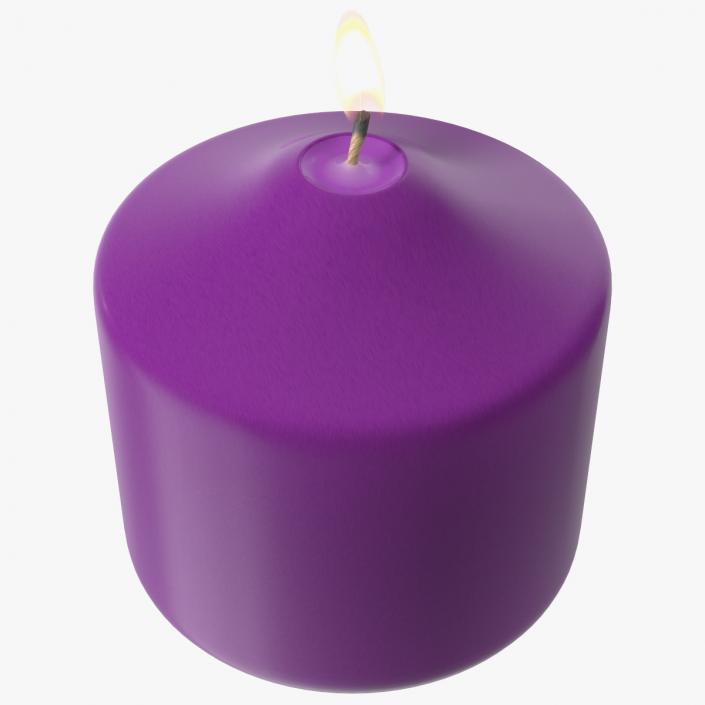 3D model Lit Wide Altar Pillar Candle Purple