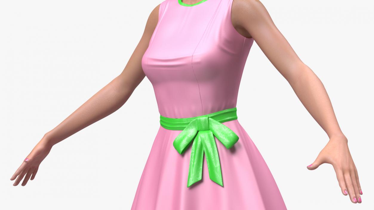 Asian Women Wear Summer Fashion Dress T Pose 3D model