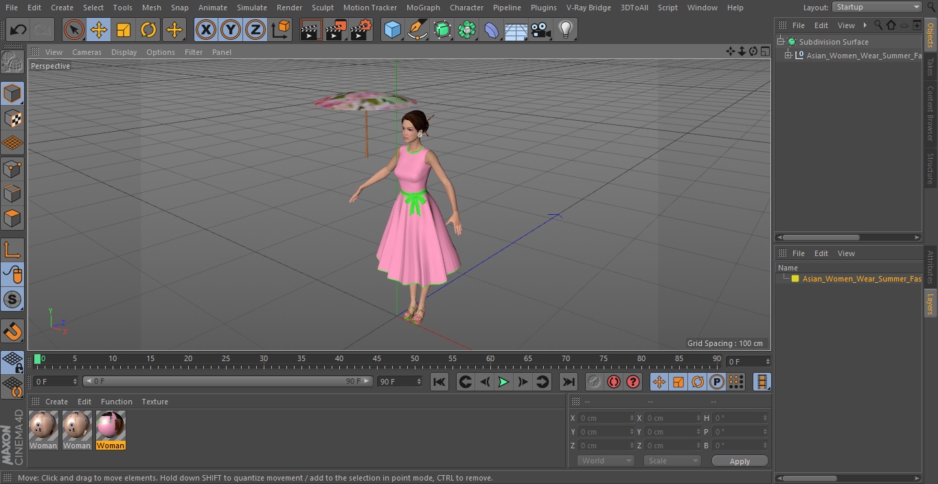 Asian Women Wear Summer Fashion Dress T Pose 3D model