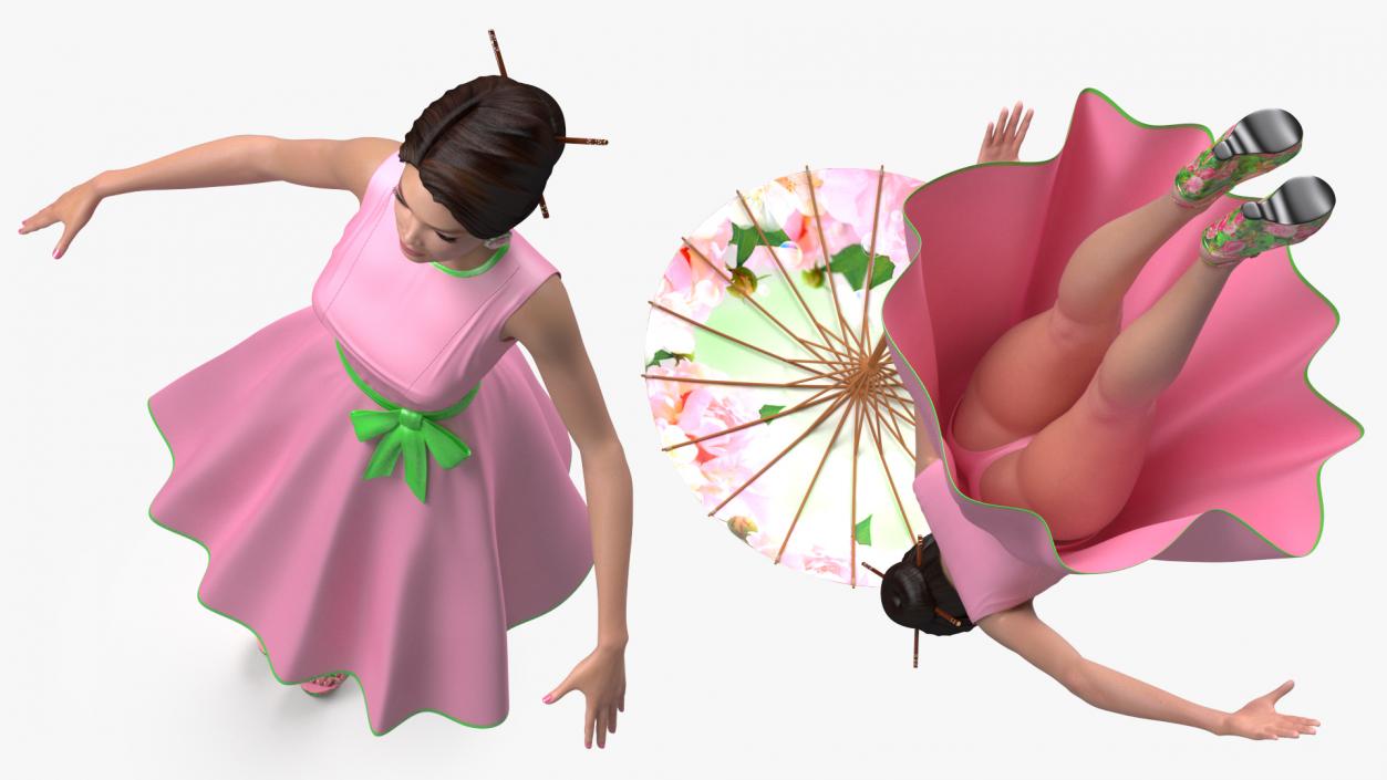 Asian Women Wear Summer Fashion Dress T Pose 3D model