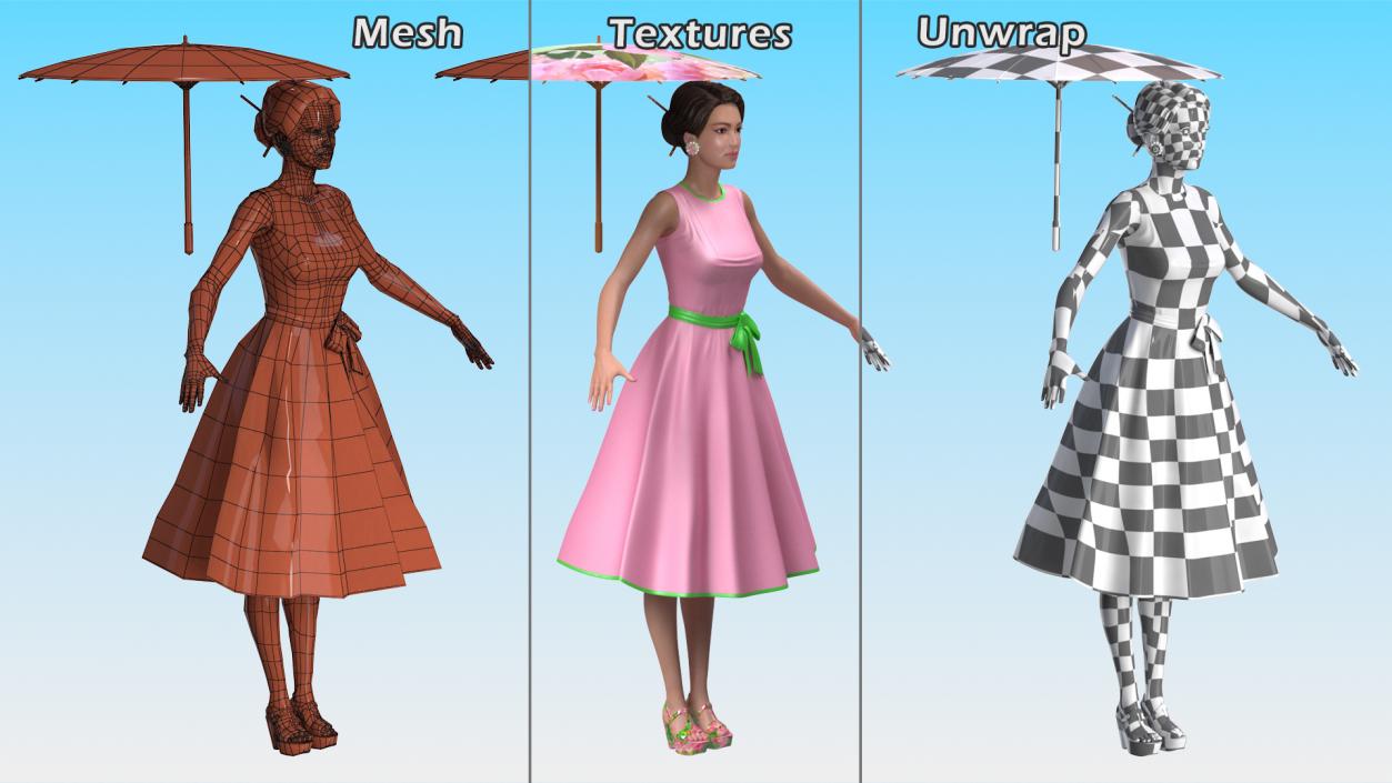 Asian Women Wear Summer Fashion Dress T Pose 3D model