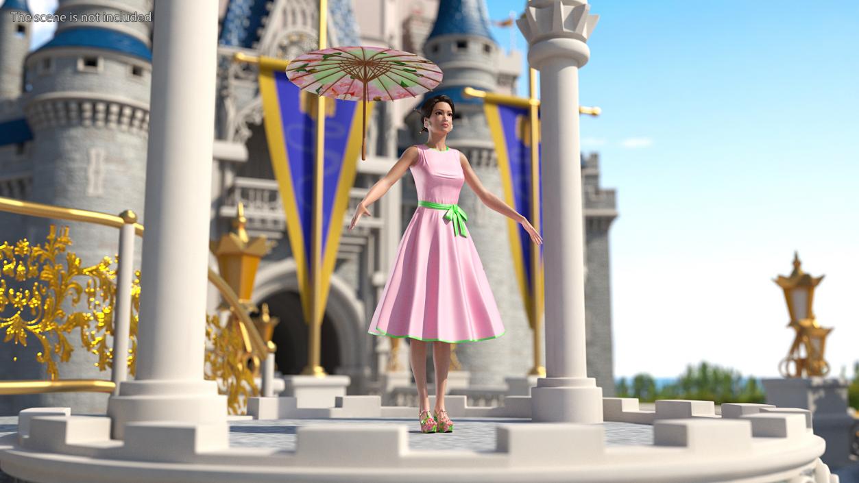 Asian Women Wear Summer Fashion Dress T Pose 3D model