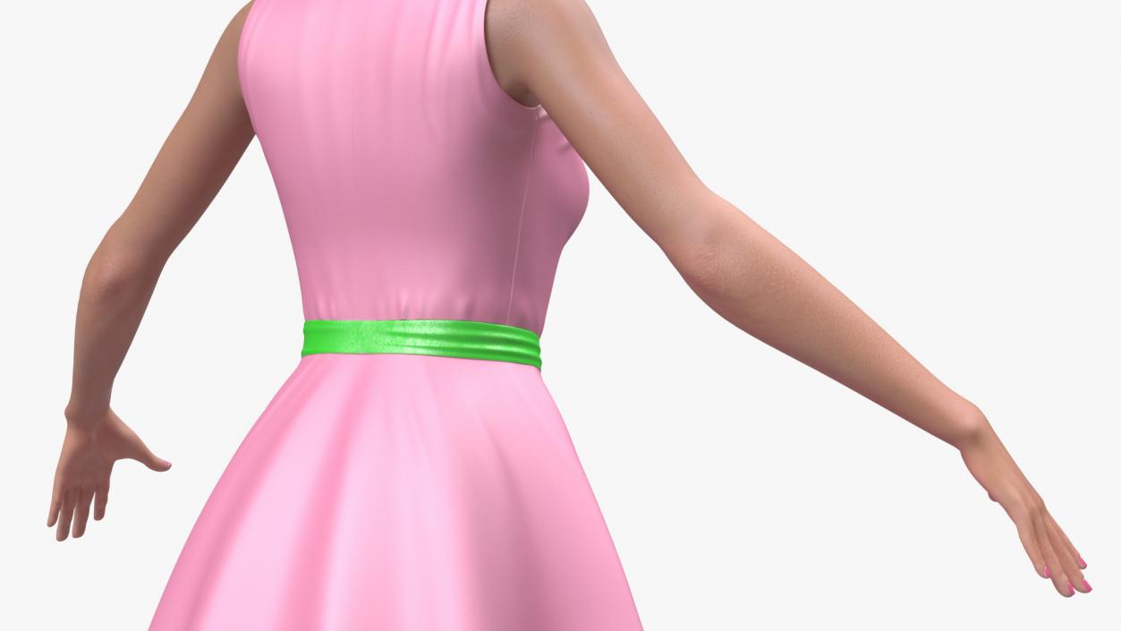 Asian Women Wear Summer Fashion Dress T Pose 3D model