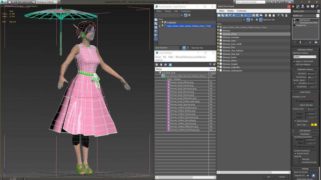 Asian Women Wear Summer Fashion Dress T Pose 3D model