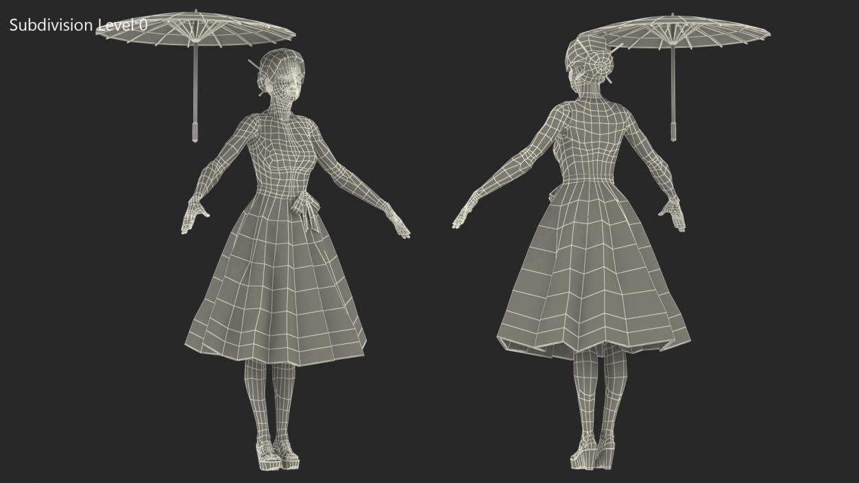 Asian Women Wear Summer Fashion Dress T Pose 3D model