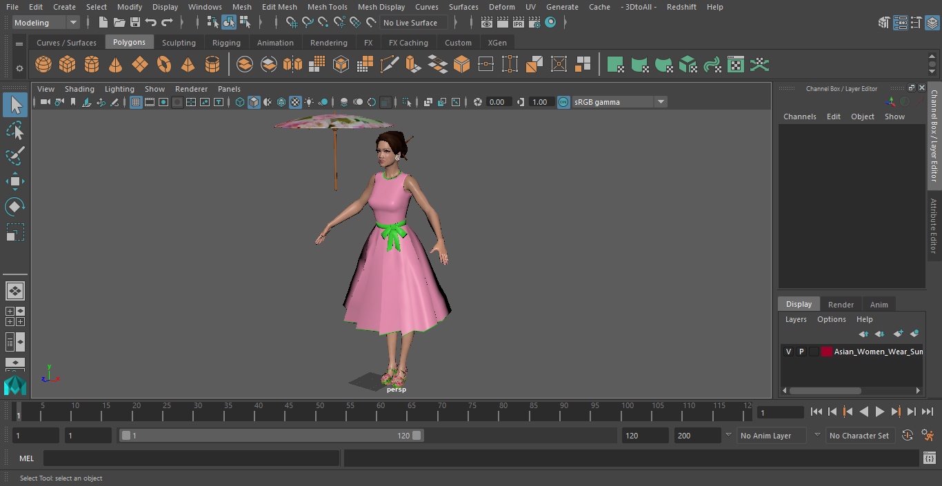 Asian Women Wear Summer Fashion Dress T Pose 3D model