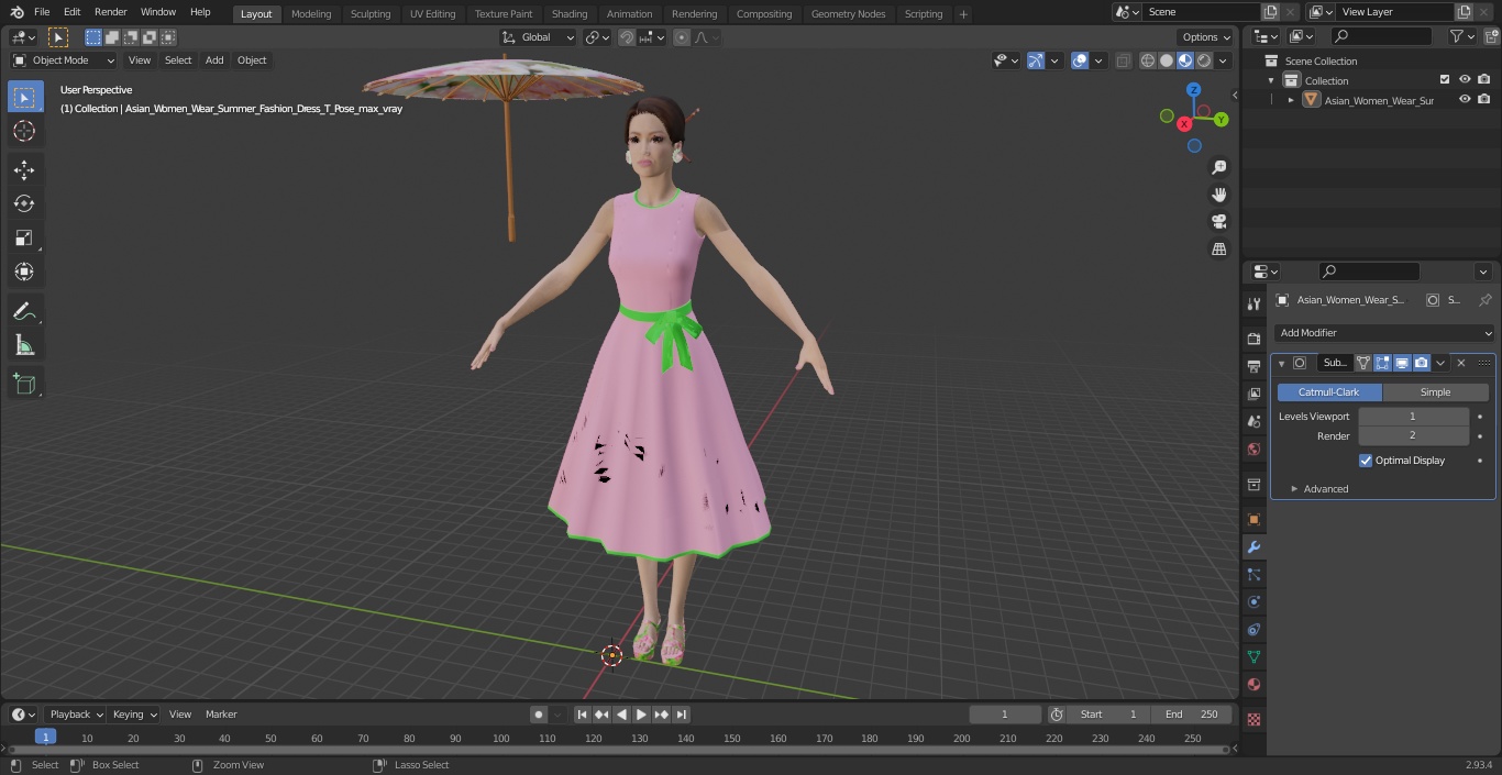 Asian Women Wear Summer Fashion Dress T Pose 3D model