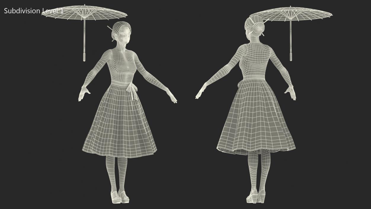 Asian Women Wear Summer Fashion Dress T Pose 3D model