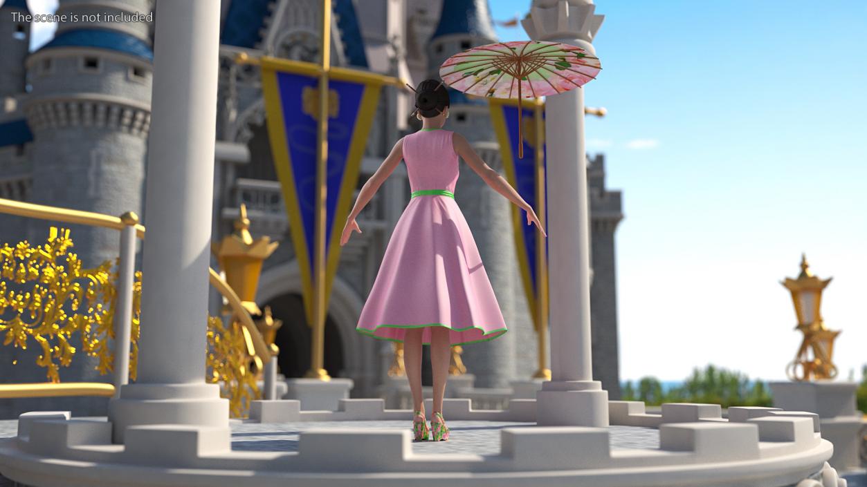 Asian Women Wear Summer Fashion Dress T Pose 3D model