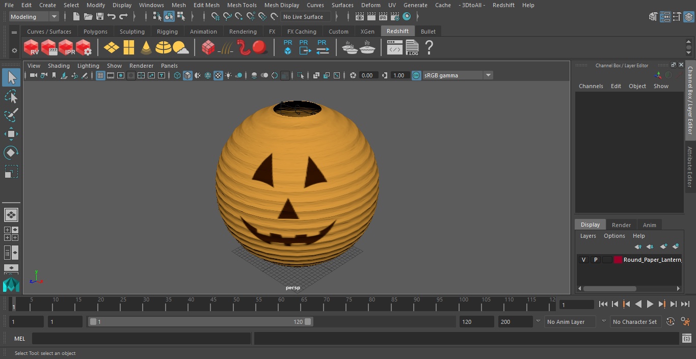 Round Paper Lantern Pumpkin Head 3D