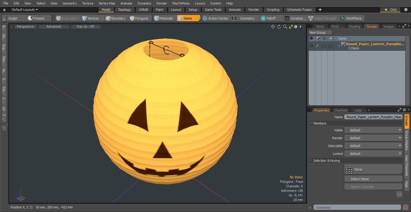 Round Paper Lantern Pumpkin Head 3D