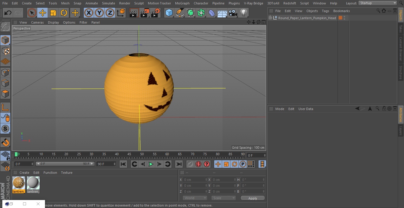 Round Paper Lantern Pumpkin Head 3D