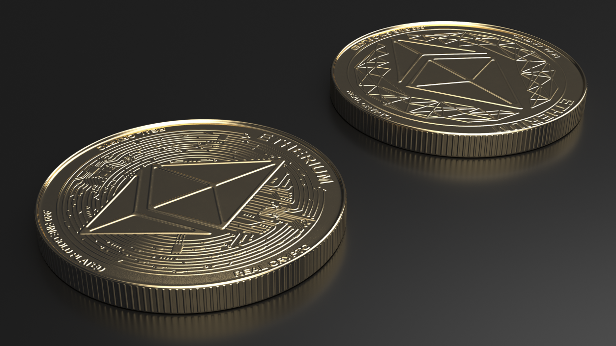 Ethereum ETH Cryptocurrency Golden Coin 3D model