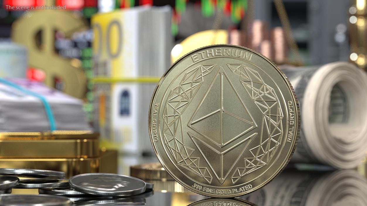 Ethereum ETH Cryptocurrency Golden Coin 3D model