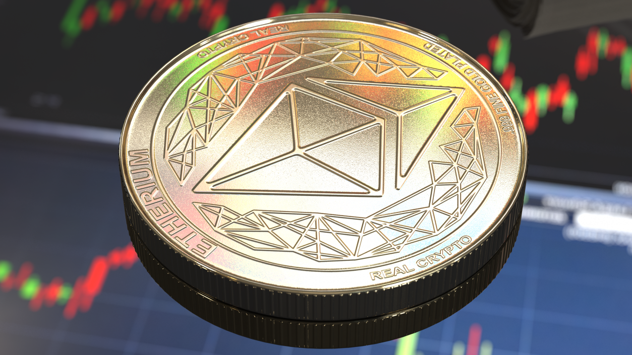 Ethereum ETH Cryptocurrency Golden Coin 3D model