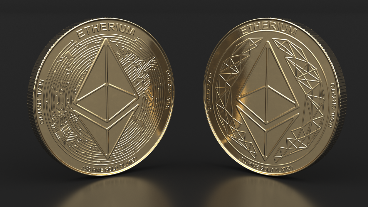 Ethereum ETH Cryptocurrency Golden Coin 3D model