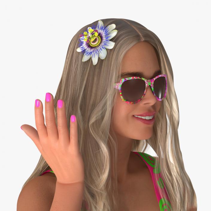 3D model Fashionable Female with Sunglasses and Flower Accessory