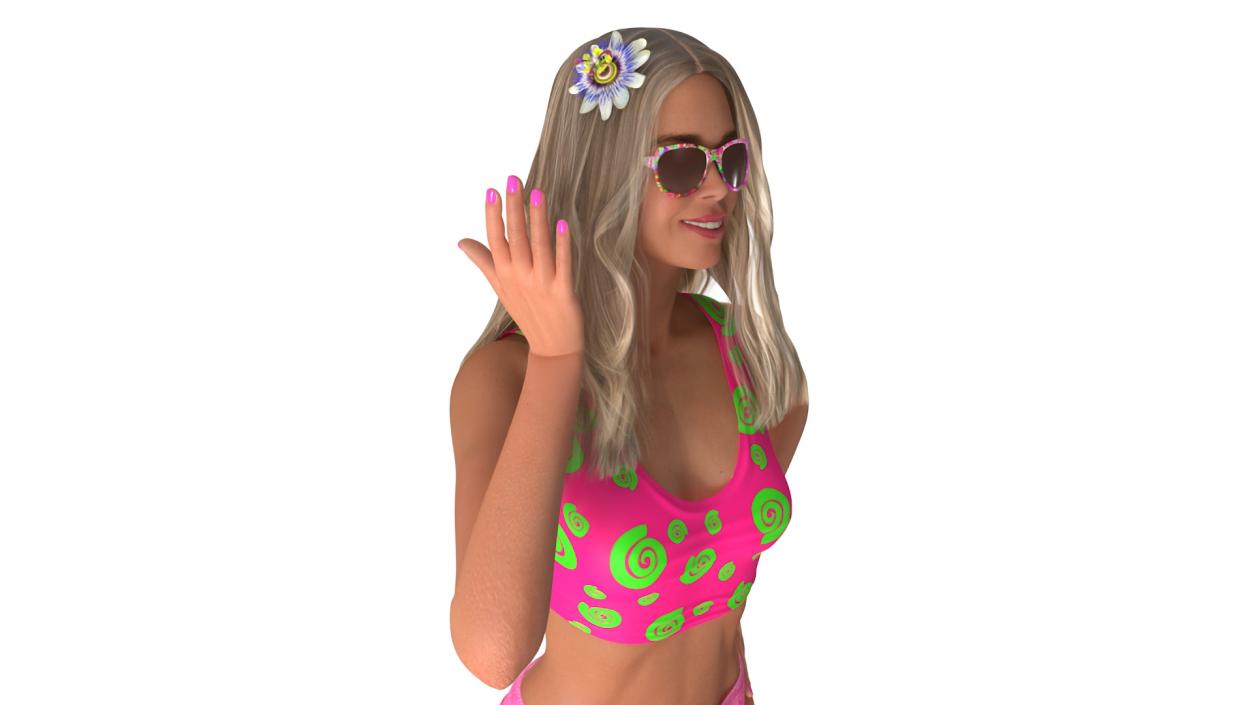 3D model Fashionable Female with Sunglasses and Flower Accessory