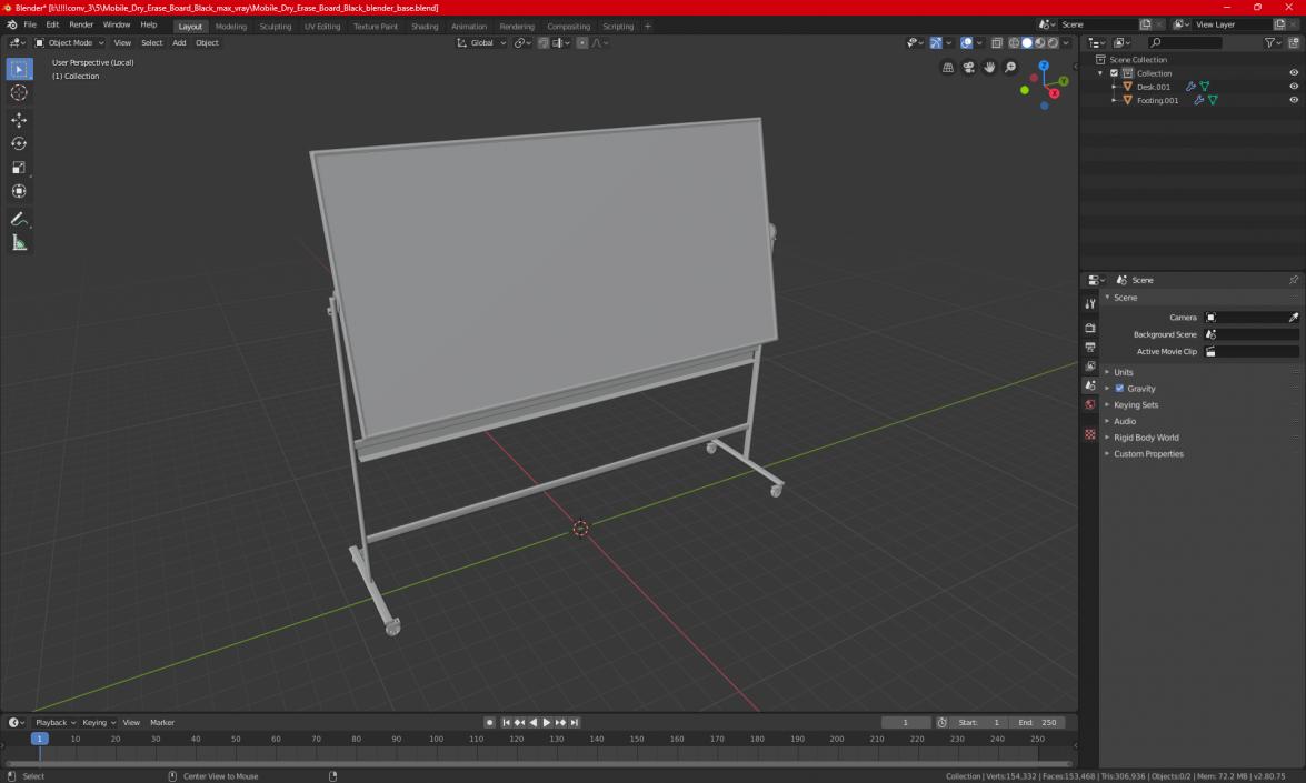 3D Office Magnetic Whiteboard on Wheels