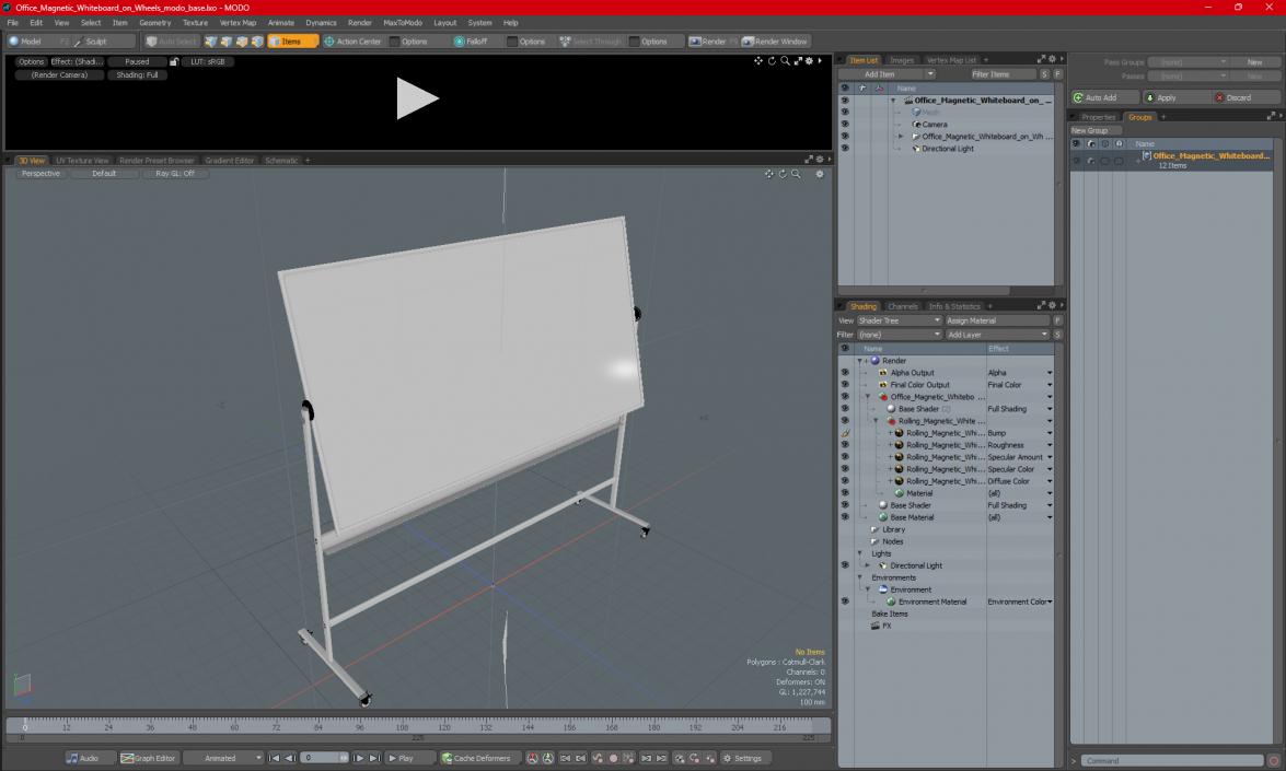 3D Office Magnetic Whiteboard on Wheels