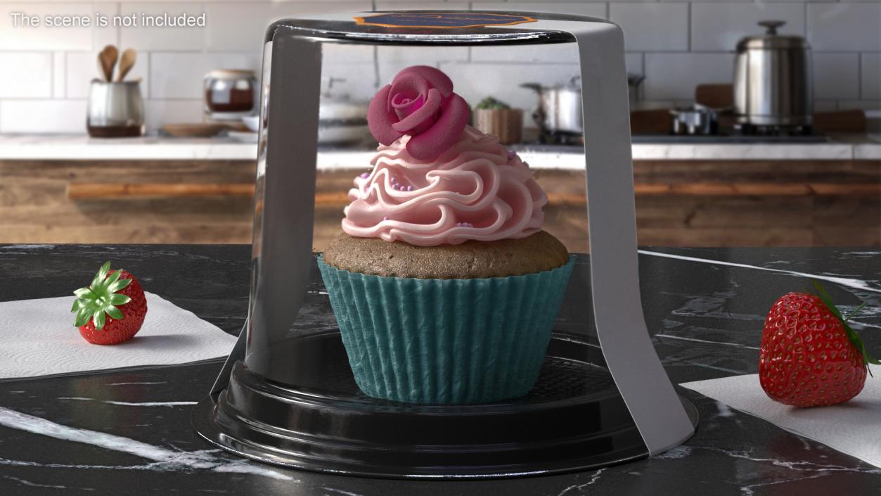 3D Rose Cupcake in Plastic Container model