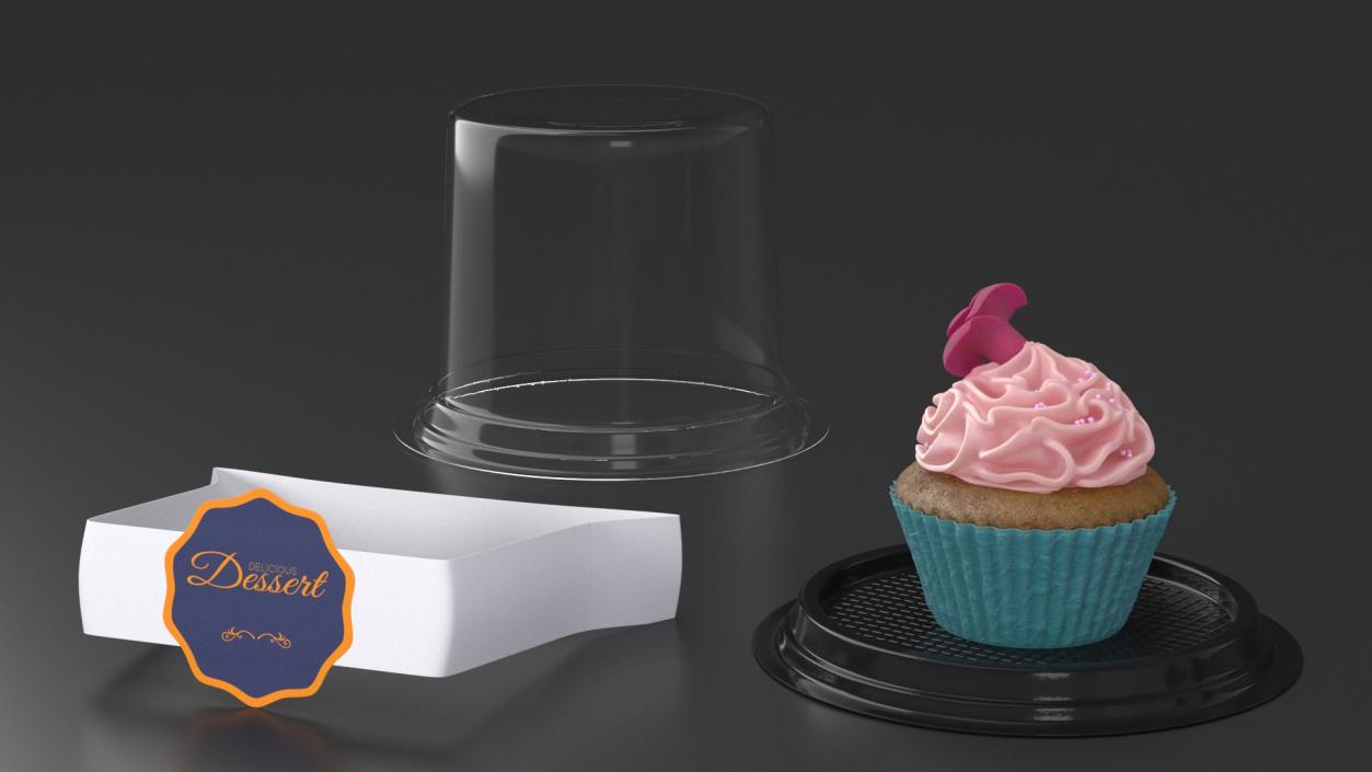 3D Rose Cupcake in Plastic Container model