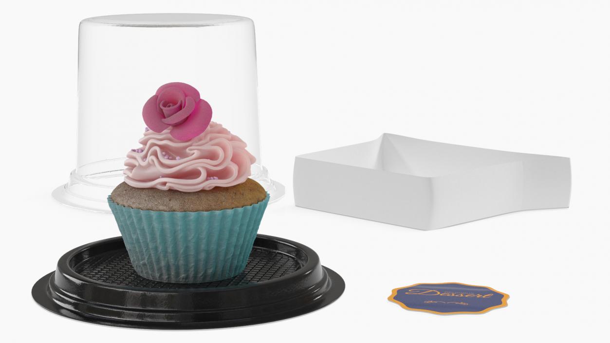 3D Rose Cupcake in Plastic Container model