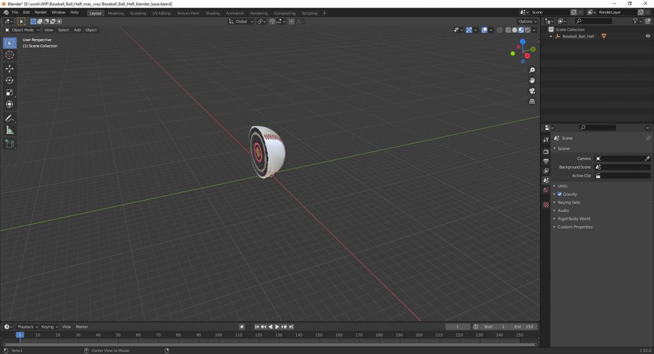 3D Baseball Ball Half model