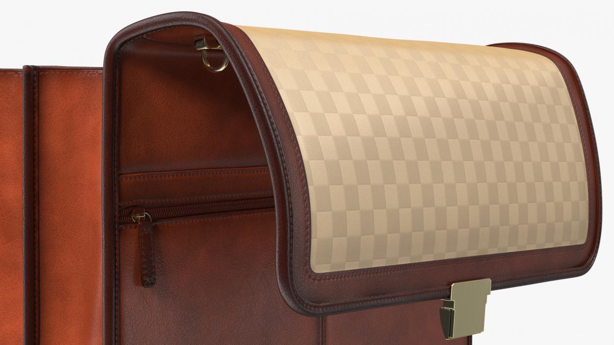 Opened Leather Flapover Briefcase Brown 3D model