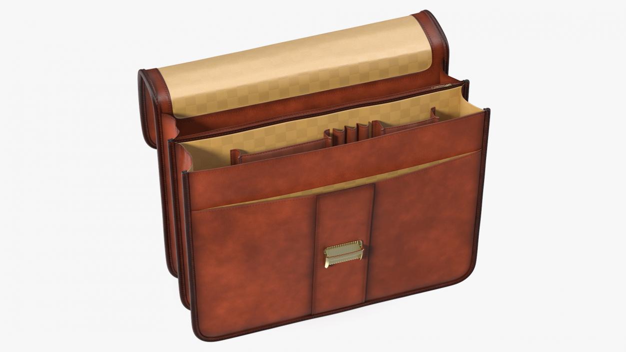 Opened Leather Flapover Briefcase Brown 3D model