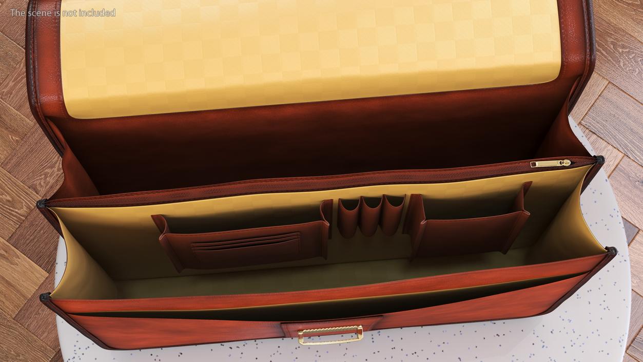 Opened Leather Flapover Briefcase Brown 3D model