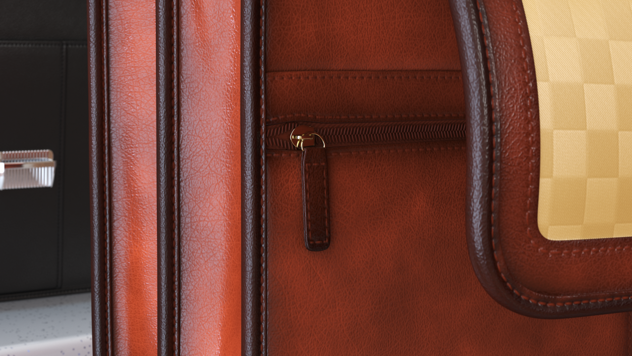 Opened Leather Flapover Briefcase Brown 3D model