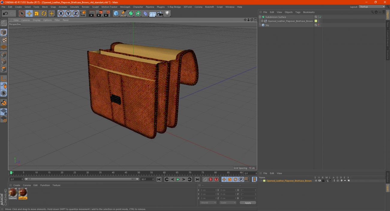 Opened Leather Flapover Briefcase Brown 3D model