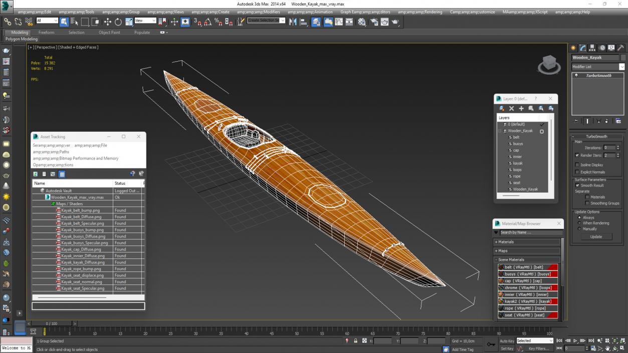 Wooden Kayak 3D