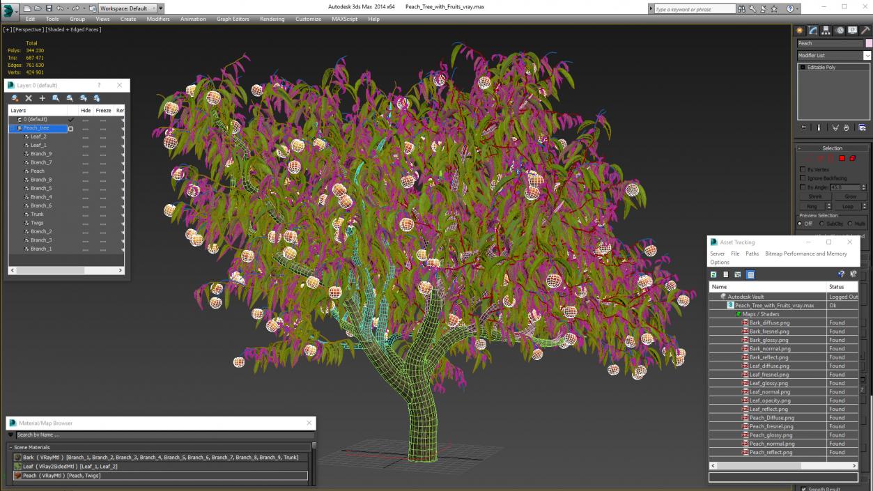 Peach Tree with Fruits 3D