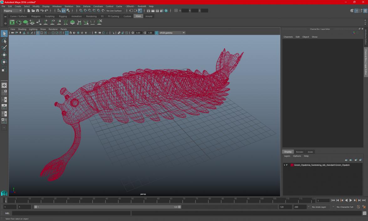 3D Green Opabinia Swimming model