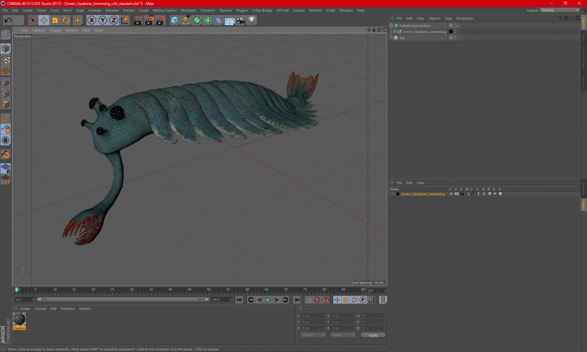 3D Green Opabinia Swimming model