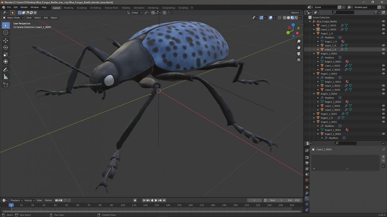 3D Blue Fungus Beetle model