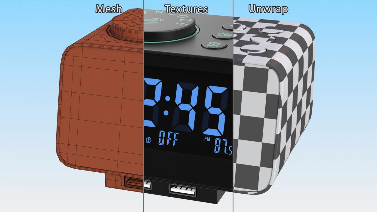 3D Dual Digital Alarm Clock Radio Plastic model