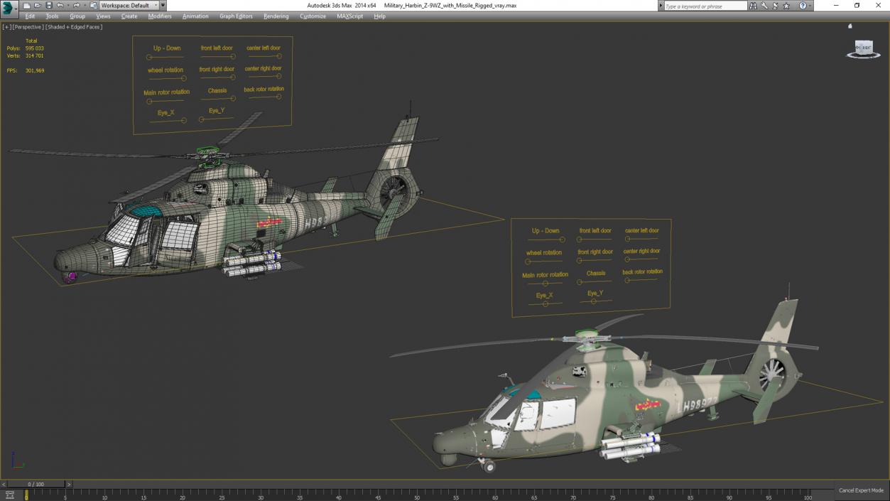 3D Military Harbin Z-9WZ with Missile Rigged