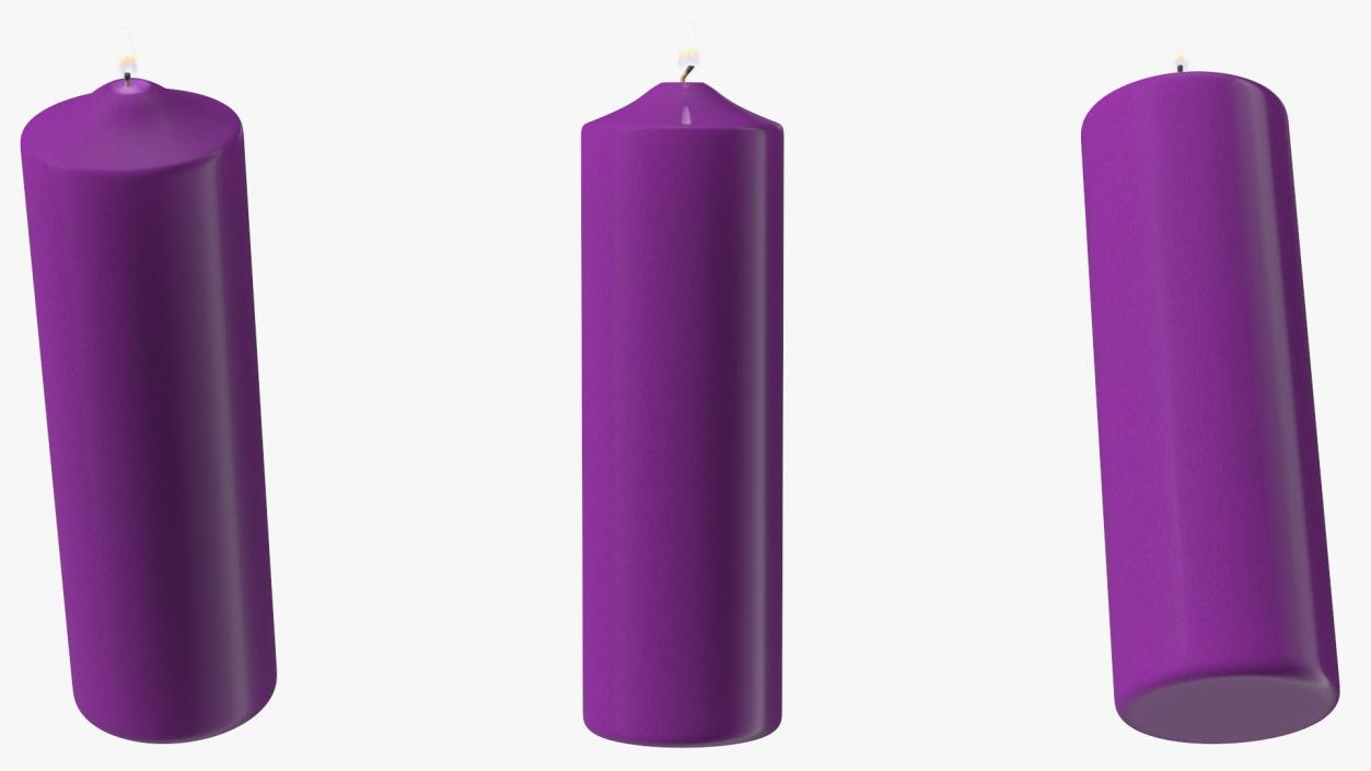 Lit Dome Top Altar Pillar Candle Purple 3D model