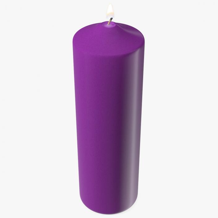 Lit Dome Top Altar Pillar Candle Purple 3D model