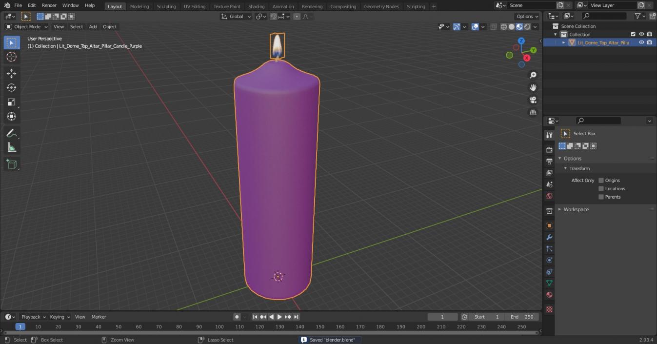 Lit Dome Top Altar Pillar Candle Purple 3D model