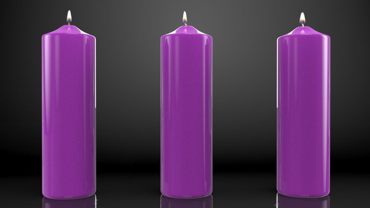 Lit Dome Top Altar Pillar Candle Purple 3D model